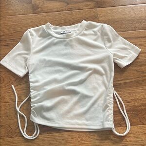 Zara Cream Ribbed Top with Side Ties